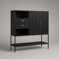 Buffet rettangolare alto in frassino e acciaio placcato MDF, ottone nero e invecchiato, 110 × 40 × 140 cm