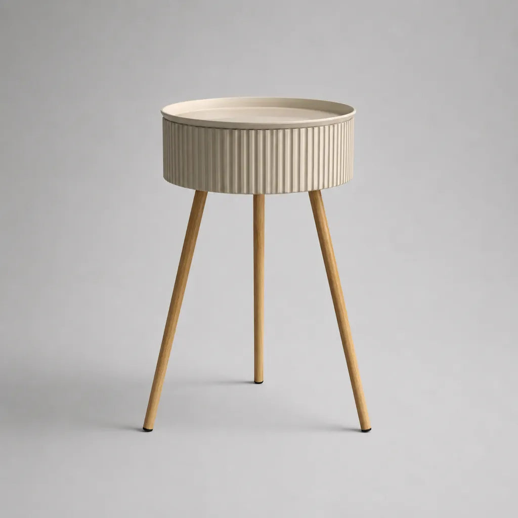 Tavolo rotondo in MDF e legno, beige e naturale, Ø 40 × H 60 cm