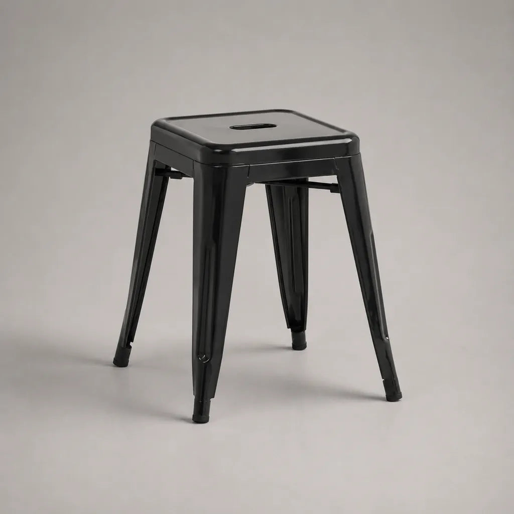 Sgabello in acciaio nero con seduta quadrata, 43 × 43 × 45 cm