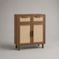 2 porte e 2 cassetti alti buffet in noce MDF placcato e in scatola in rottano, marrone e beige, 80 × 40 × 100 cm