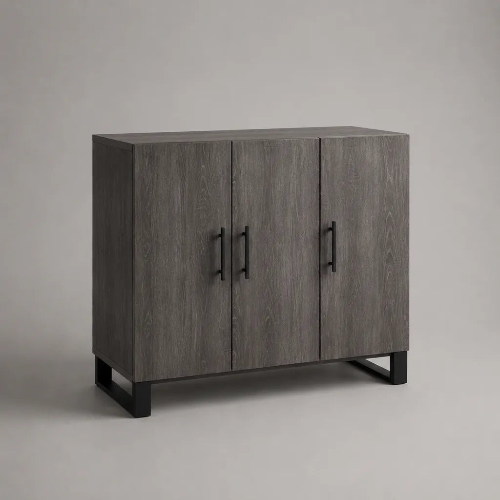 Unità rettangolare in legno e metallo a 3 porte, grigio e nero, 120 × 40 × 90 cm