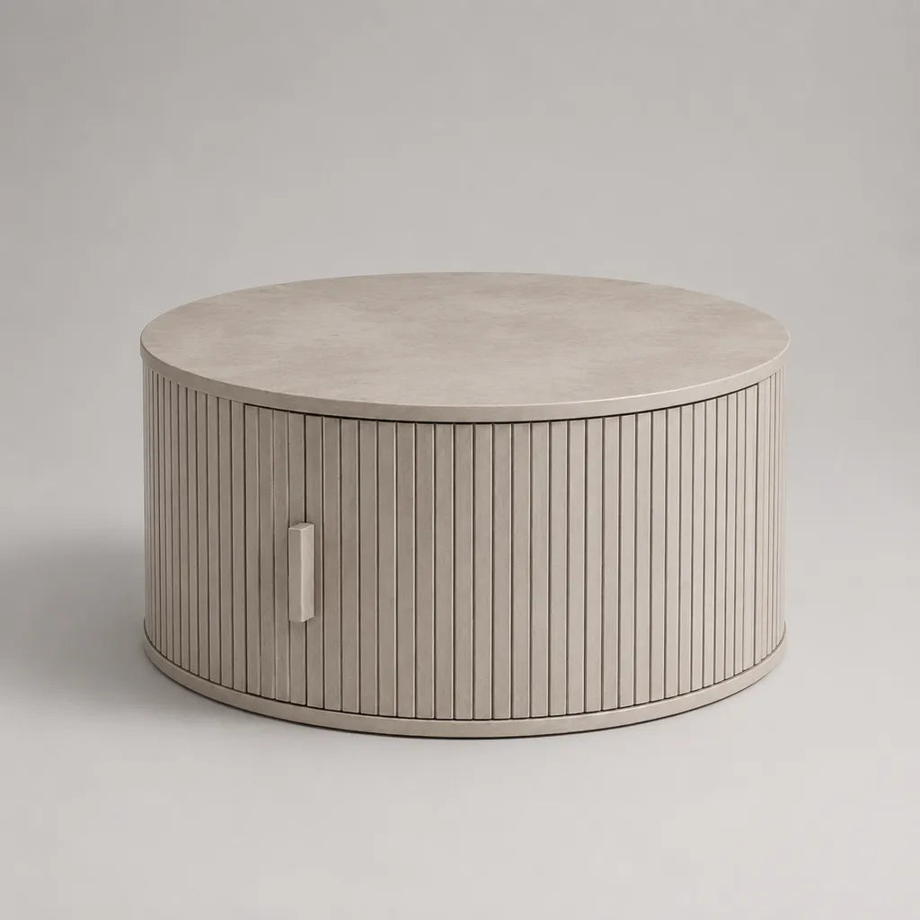 Tavolino rotondo con decorazione in pietra beige MDF, 80 × 80 × 45 cm