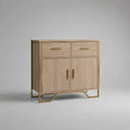 2 porte e 2 cassetti piano rettangolare, rovere leggero e dorato, 90 × 40 × 100 cm