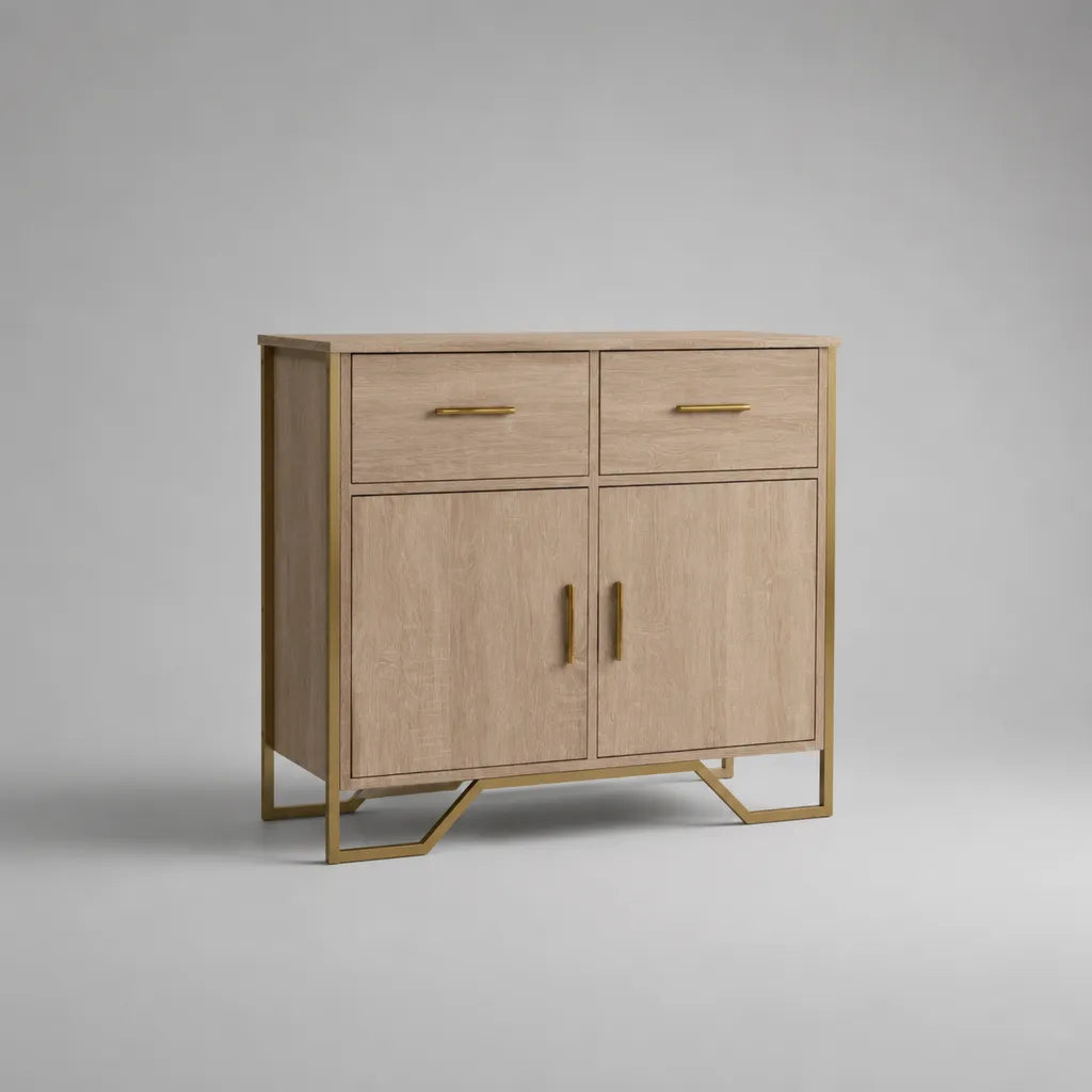 2 porte e 2 cassetti piano rettangolare, rovere leggero e dorato, 90 × 40 × 100 cm