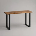 Tavolo da pranzo rettangolare in acacia massiccia e acciaio nero, 140 × 60 × 75 cm