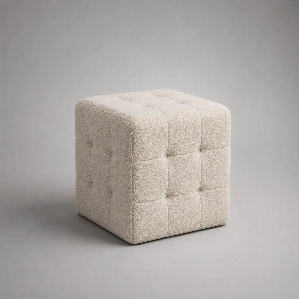 Pouf cubi per poggiapiedi imbottito in tessuto crema, 40 × 40 × 40 cm