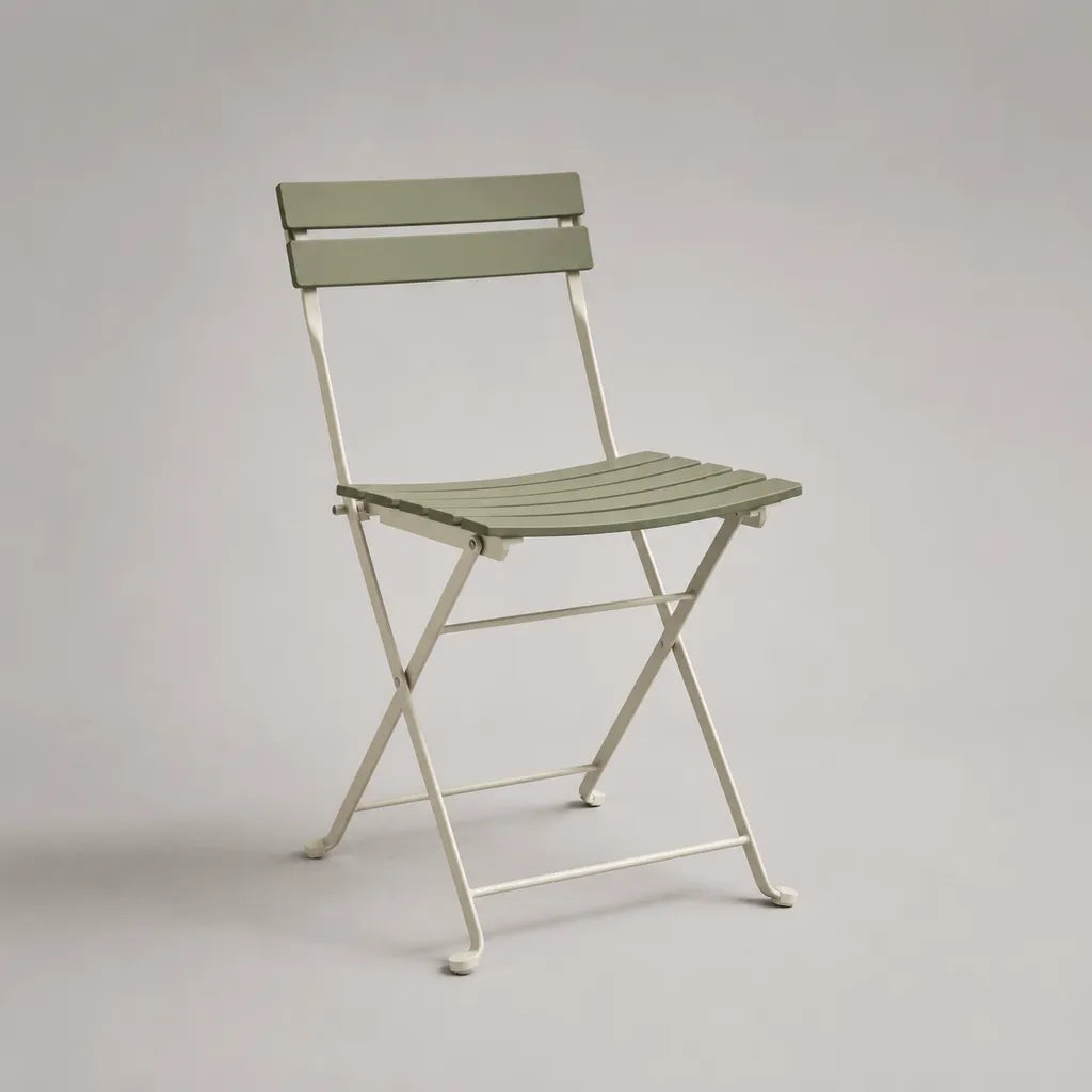 Sedia pieghevole esterna in acciaio verde salvia e bianco rotto, 42 × 46 × 80 cm