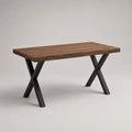 Tavolo rettangolare in acacia massiccia e acciaio, marrone noce e nero opaco, 140 × 80 × 76 cm