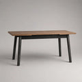 Tavolo da pranzo estensibile rettangolare in acacia massiccia marrone e nero, 160-200 × 90 × 76 cm