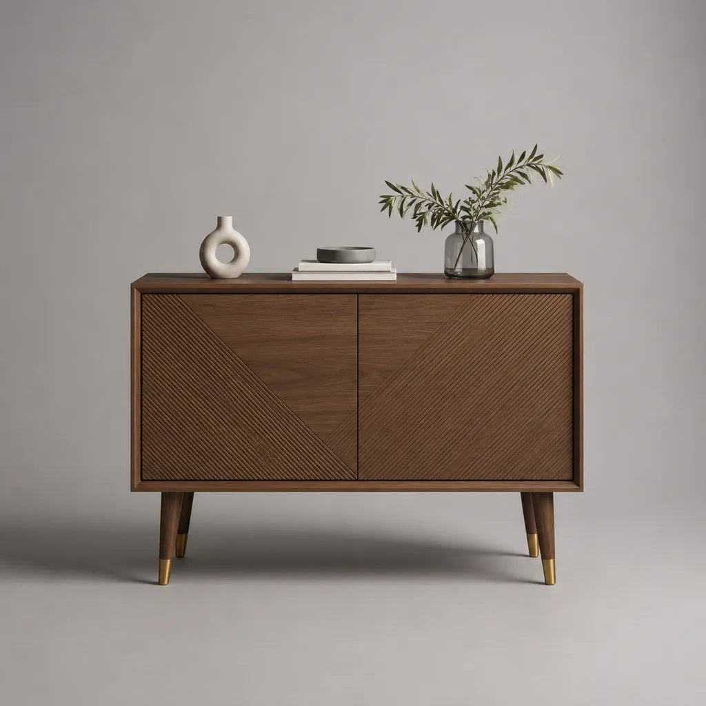 Armadio in legno e metallo marrone noce e ottone a 2 porte, 120 × 40 × 80 cm