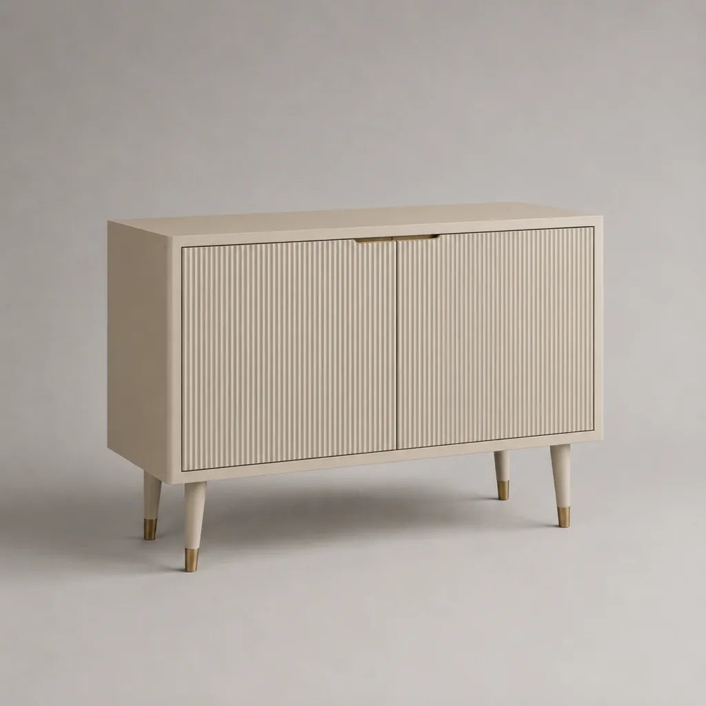 Contenitore rettangolare a 2 porte in crema e metallo beige scanalati MDF, 120 × 40 × 80 cm