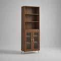 Alta rettangolare MDF placcato noce nero e vetro affumicato, 2 porte, 2 cassetti e 4 ripiani, 80 × 35 × 190 cm